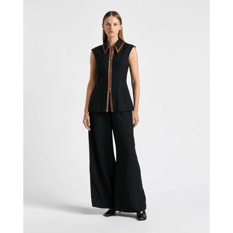 Cue Linen Blend Zip Front Top image number 3